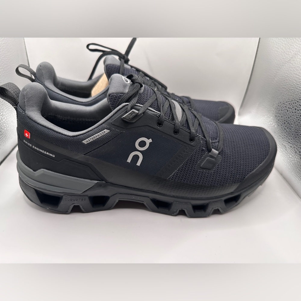 ON Mens Cloudwander Waterproof Textile Synthetic Black Eclipse Trainers 10 US